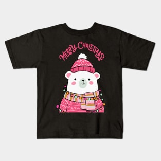 Merry Christmas a cute polar bear ready for the holiday Kids T-Shirt